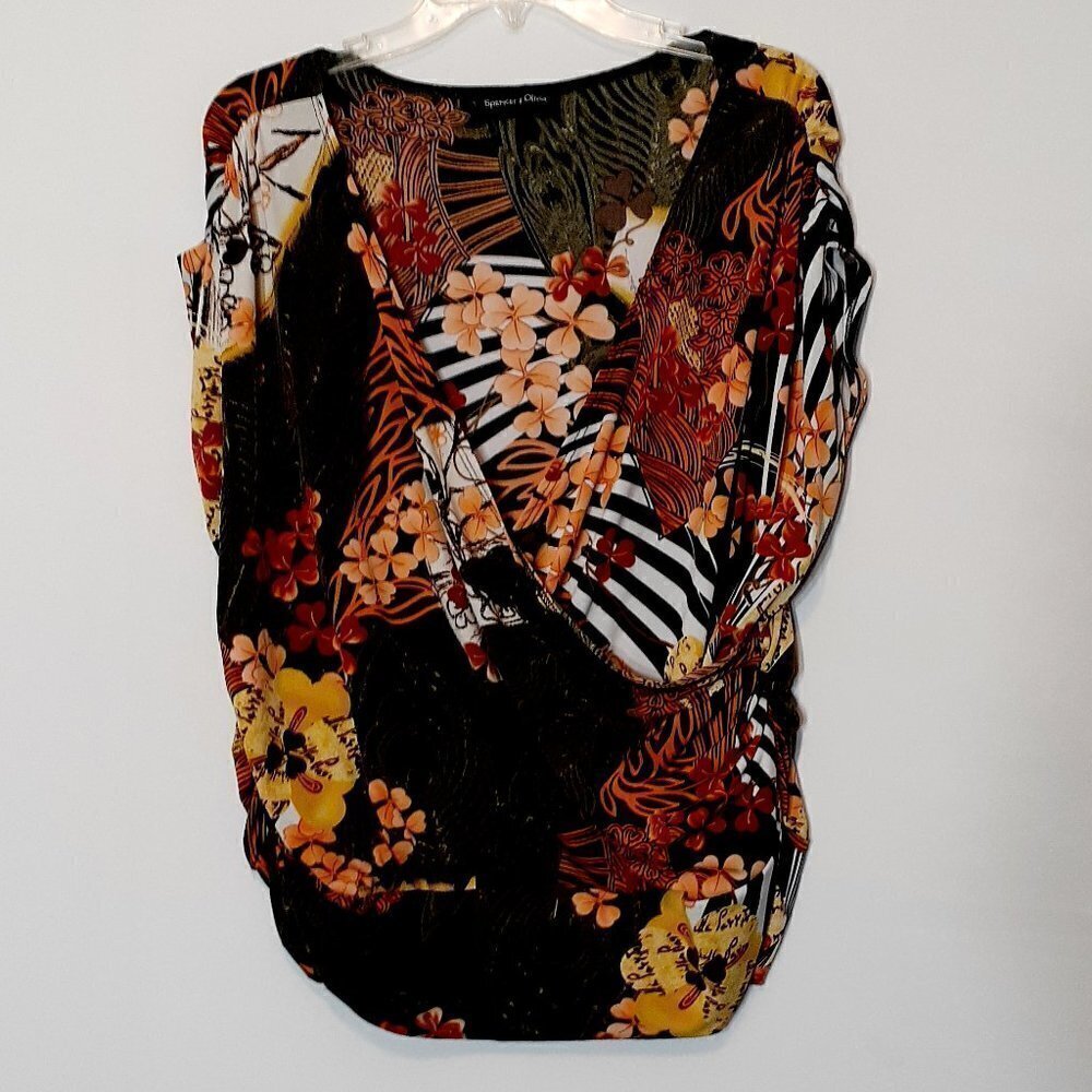 SPENCER & OLIVIA Sleeveless Faux Wrap, Low V-Neck, Ruched Tunic; Size 2X